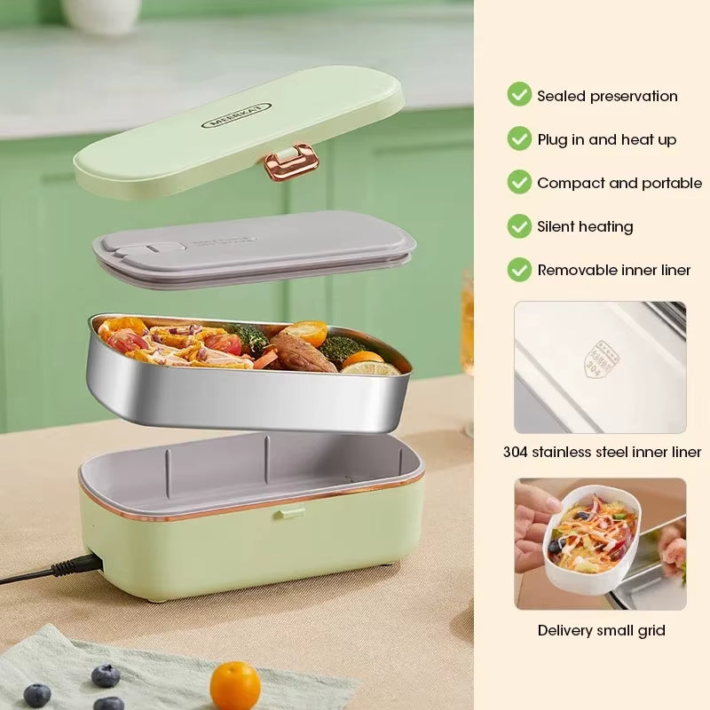 Electric Lunch Box Portable Food Warmer Water Free Bento Box Stainless Steel Food Warmer Office Food Lunch Box Electric Heater