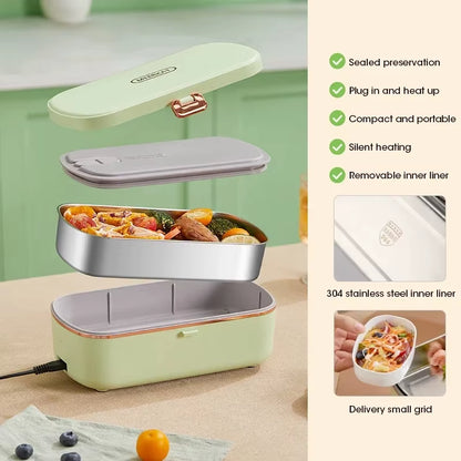 Electric Lunch Box Portable Food Warmer Water Free Bento Box Stainless Steel Food Warmer Office Food Lunch Box Electric Heater