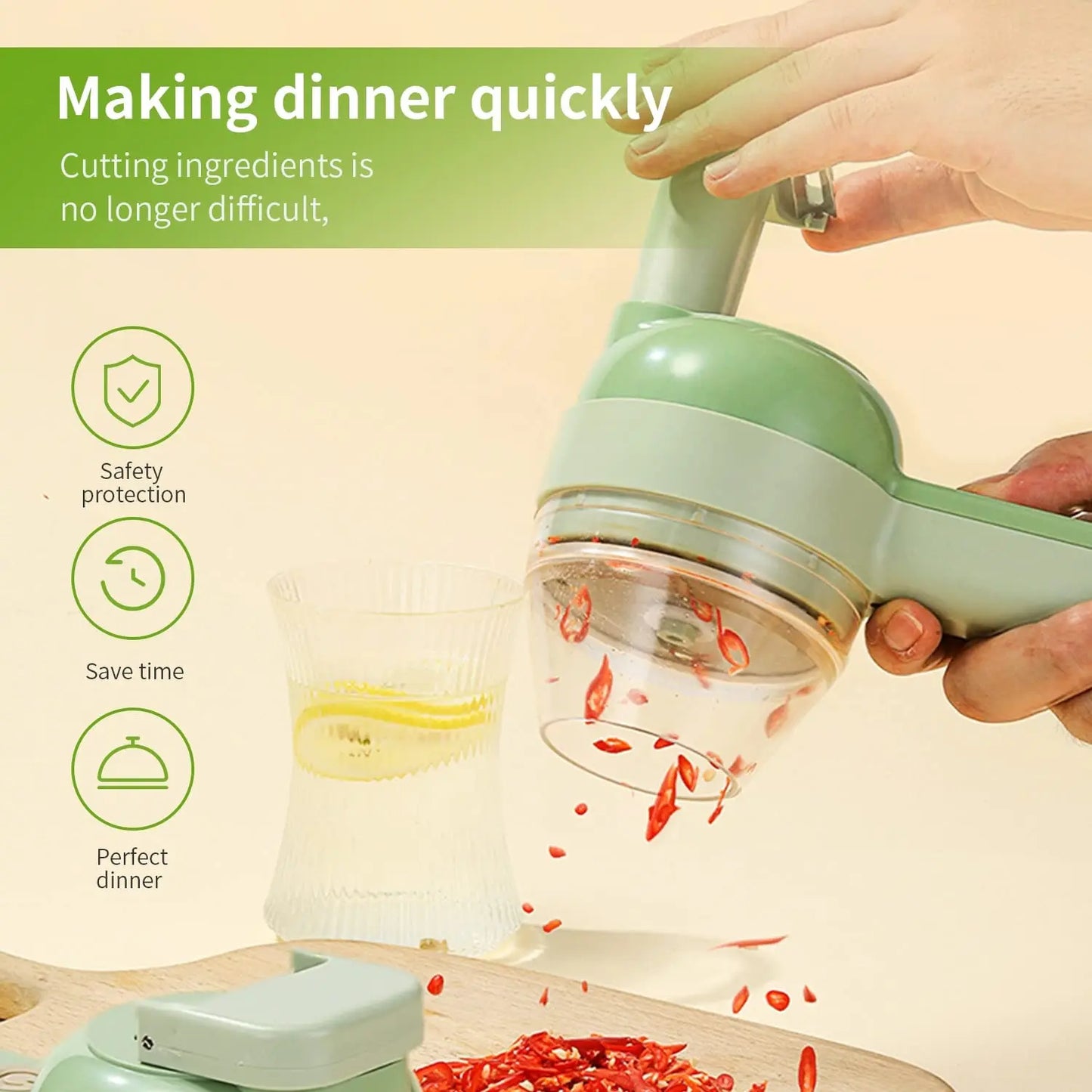 4 in 1 Vegetable Cutter Multifunctional Handheld Electric Wireless Chop Garlic Mash Minced Slice Onion Cutting Cooking Gadget