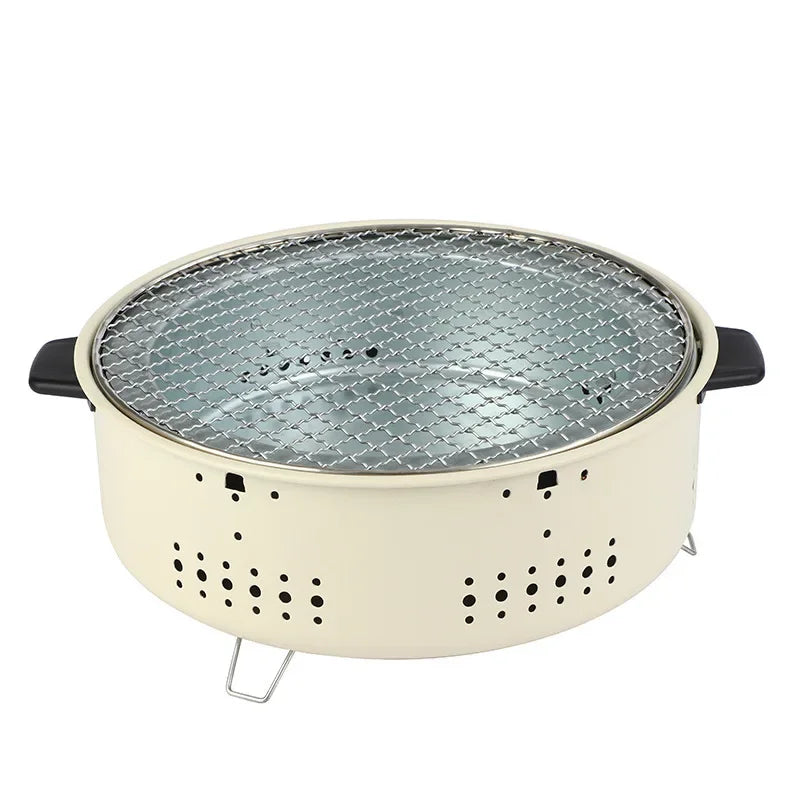 Portable Barbecue Grill Korean Charcoal Stove Stainless Steel Split BBQ Stove round Non-Stick Barbecue Rack for Outdoor Camping